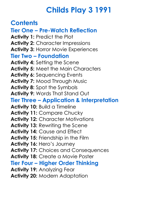 Childs Play 3 1991 Worksheet Activity Booklet