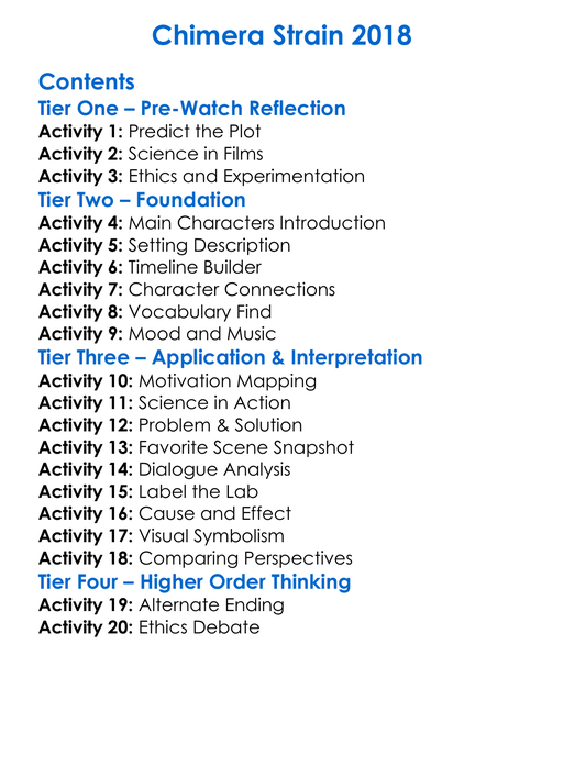 Chimera Strain 2018 Worksheet Activity Booklet