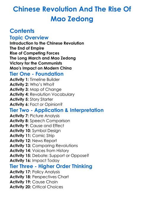 Chinese Revolution And The Rise Of Mao Zedong Worksheet Activity Booklet