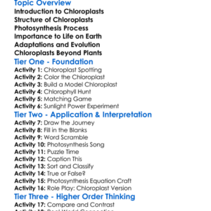 Chloroplasts And Their Function Worksheet Activity Booklet