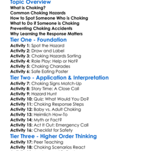 Choking Hazards And Response Worksheet Activity Booklet