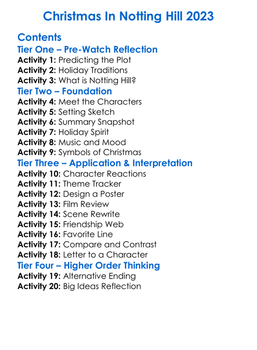 Christmas In Notting Hill 2023 Worksheet Activity Booklet