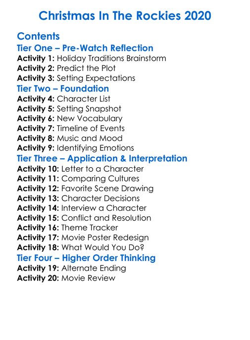 Christmas In The Rockies 2020 Worksheet Activity Booklet