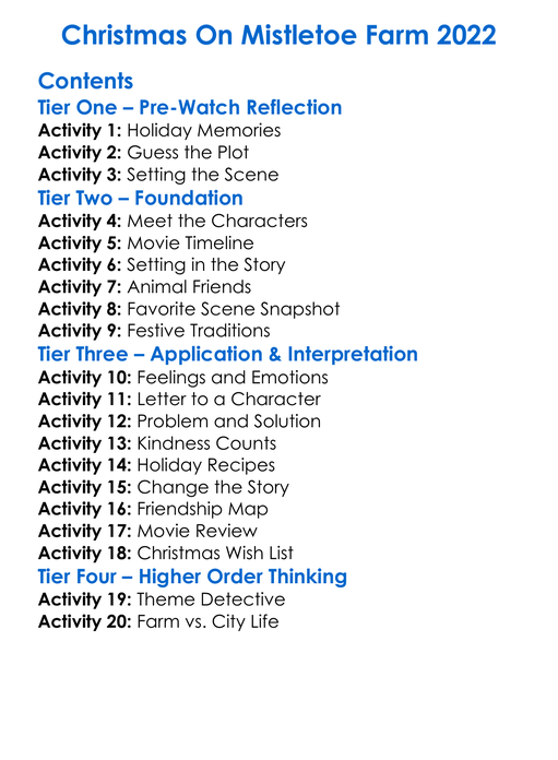 Christmas On Mistletoe Farm 2022 Worksheet Activity Booklet