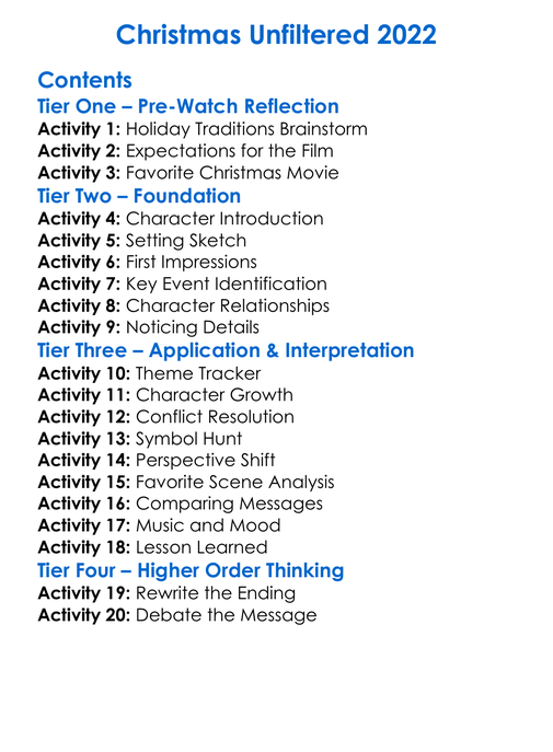 Christmas Unfiltered 2022 Worksheet Activity Booklet
