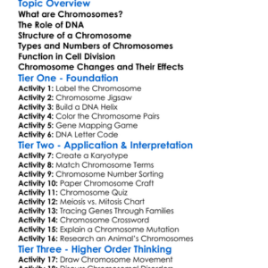 Chromosome Structure Worksheet Activity Booklet
