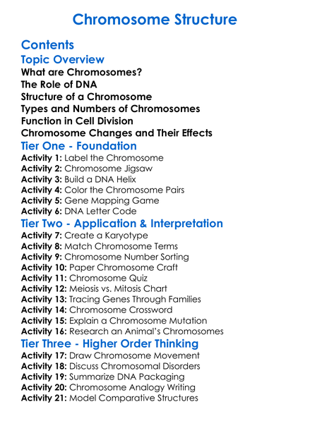 Chromosome Structure Worksheet Activity Booklet