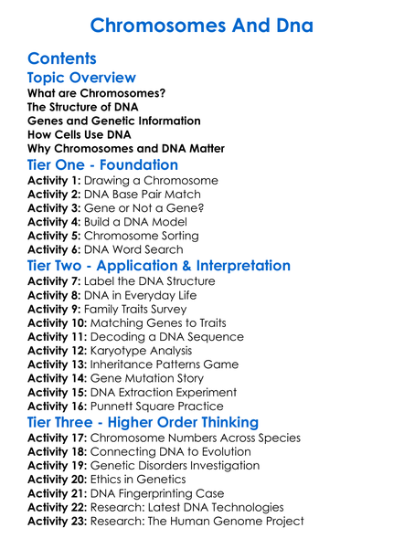 Chromosomes And Dna Worksheet Activity Booklet