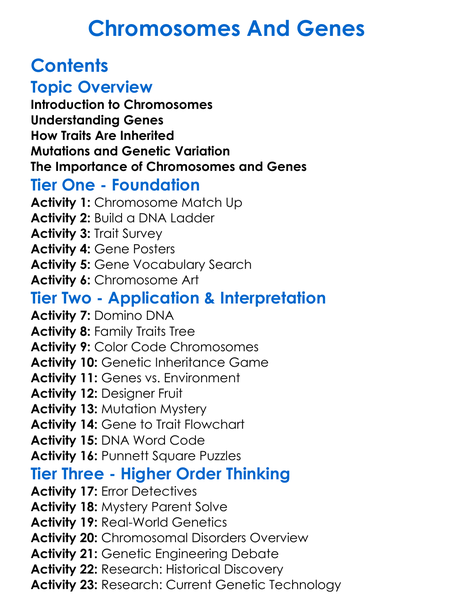 Chromosomes And Genes Worksheet Activity Booklet