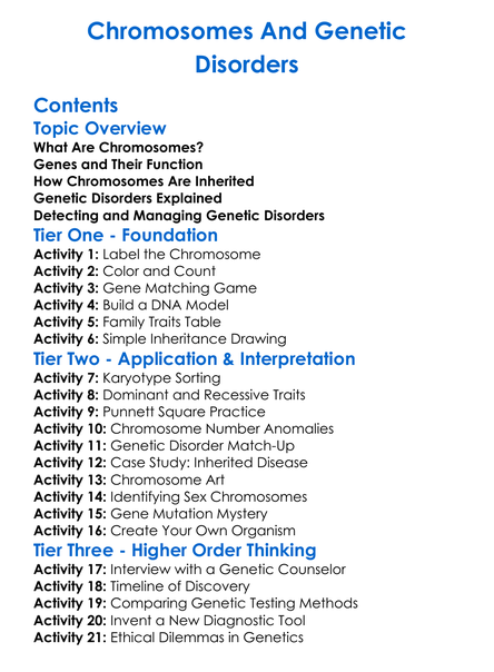 Chromosomes And Genetic Disorders Worksheet Activity Booklet