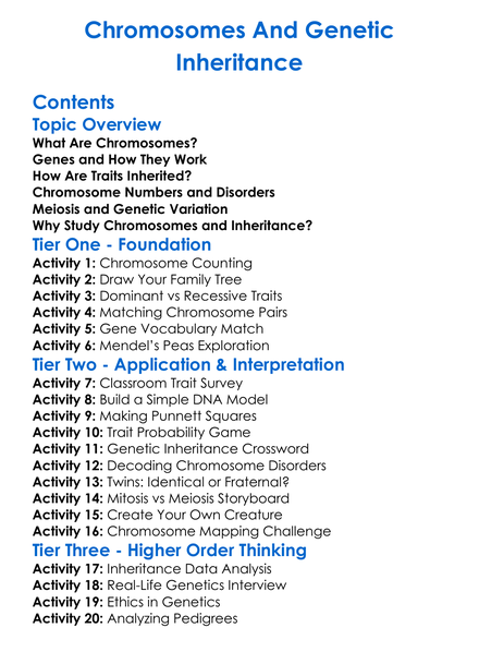 Chromosomes And Genetic Inheritance Worksheet Activity Booklet
