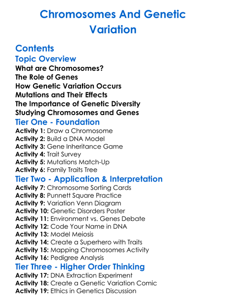Chromosomes And Genetic Variation Worksheet Activity Booklet