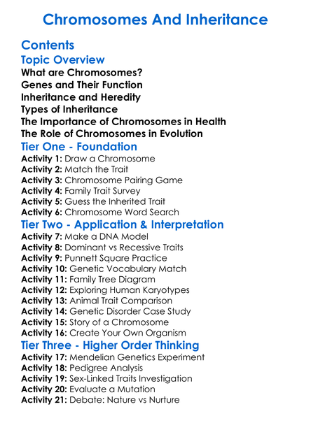 Chromosomes And Inheritance Worksheet Activity Booklet