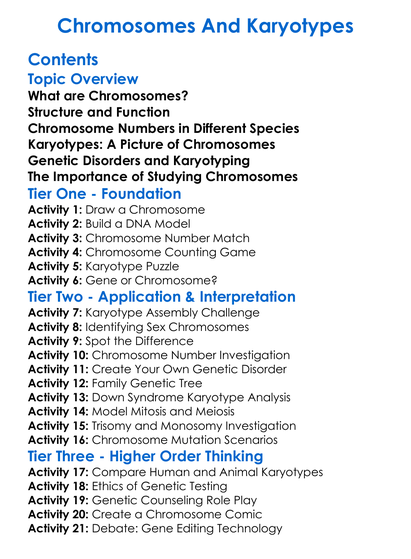 Chromosomes And Karyotypes Worksheet Activity Booklet