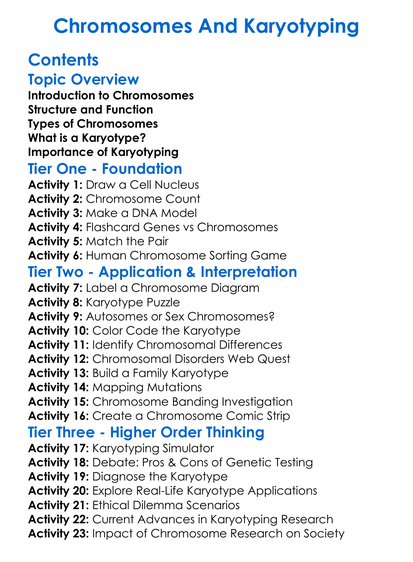 Chromosomes And Karyotyping Worksheet Activity Booklet