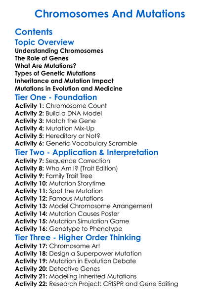 Chromosomes And Mutations Worksheet Activity Booklet