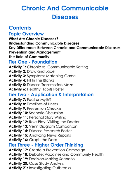 Chronic And Communicable Diseases Worksheet Activity Booklet