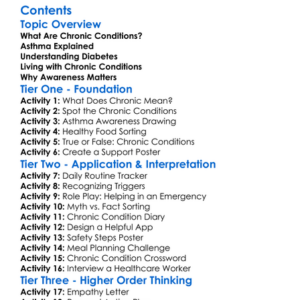 Chronic Conditions Eg Asthma Diabetes Worksheet Activity Booklet