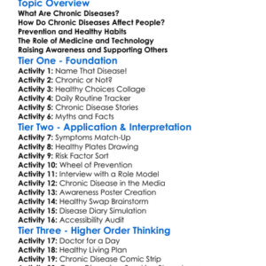 Chronic Disease Awareness Worksheet Activity Booklet