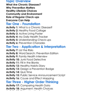 Chronic Disease Prevention Worksheet Activity Booklet
