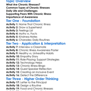 Chronic Illness Awareness Worksheet Activity Booklet