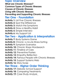 Chronic Illnesses Worksheet Activity Booklet