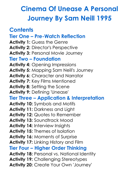 Cinema Of Unease A Personal Journey By Sam Neill 1995 Worksheet Activity Booklet