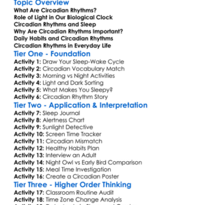 Circadian Rhythms Worksheet Activity Booklet