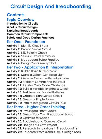 Circuit Design And Breadboarding Worksheet Activity Booklet
