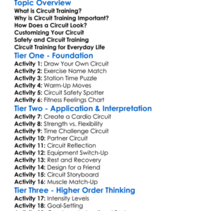 Circuit Training Worksheet Activity Booklet