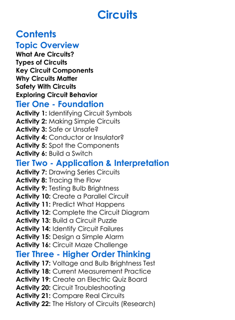 Circuits Worksheet Activity Booklet