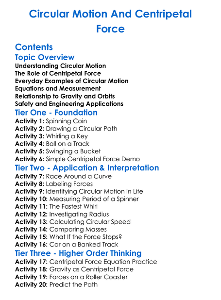 Circular Motion And Centripetal Force Worksheet Activity Booklet