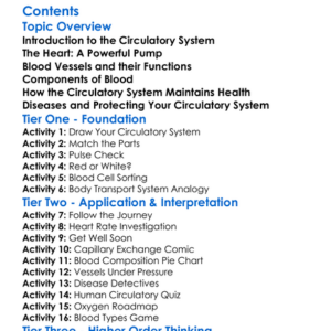 Circulatory System And Blood Components Worksheet Activity Booklet