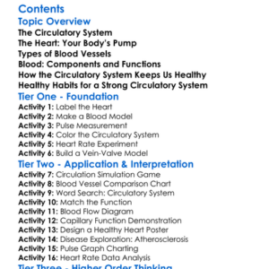 Circulatory System And Blood Vessels Worksheet Activity Booklet