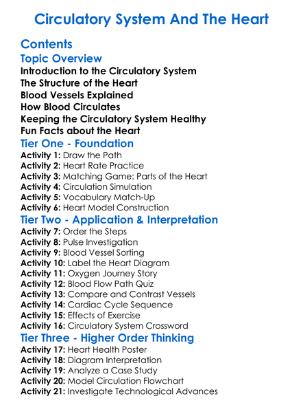Circulatory System And The Heart Worksheet Activity Booklet