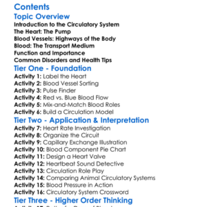 Circulatory System Structure And Function Worksheet Activity Booklet