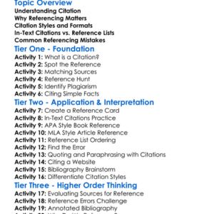 Citation And Referencing Worksheet Activity Booklet