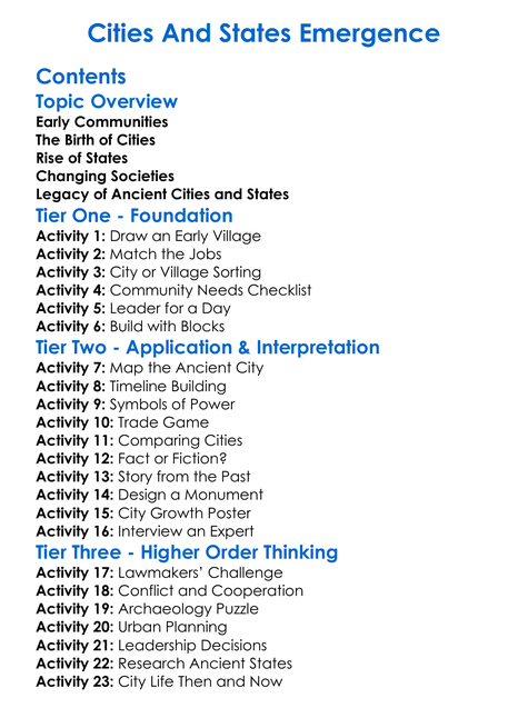 Cities And States Emergence Worksheet Activity Booklet