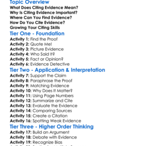 Citing Evidence Worksheet Activity Booklet