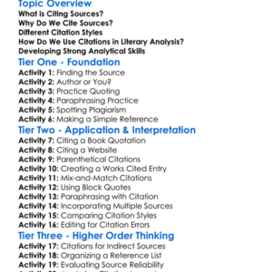 Citing Sources In Literary Analysis Worksheet Activity Booklet
