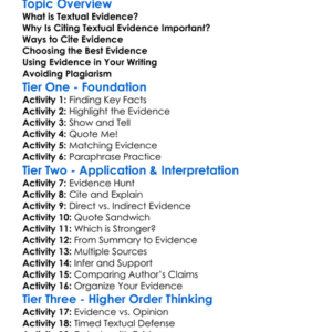Citing Textual Evidence Worksheet Activity Booklet