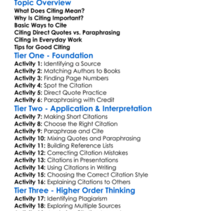 Citing Textual References Worksheet Activity Booklet