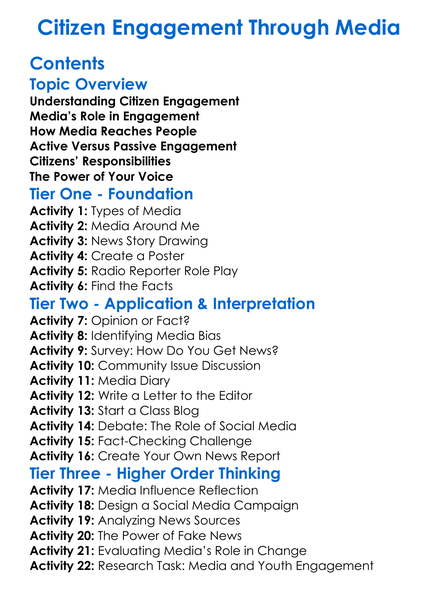 Citizen Engagement Through Media Worksheet Activity Booklet