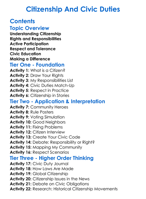 Citizenship And Civic Duties Worksheet Activity Booklet