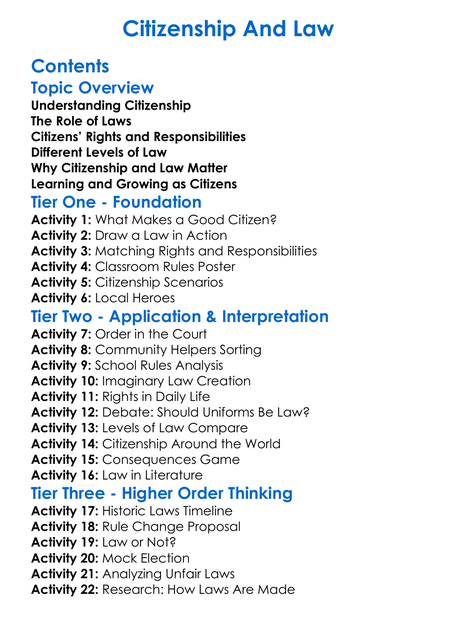 Citizenship And Law Worksheet Activity Booklet
