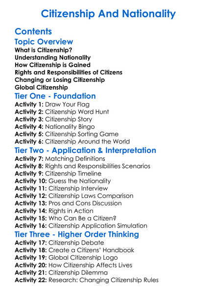 Citizenship And Nationality Worksheet Activity Booklet