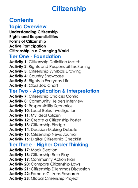 Citizenship Worksheet Activity Booklet