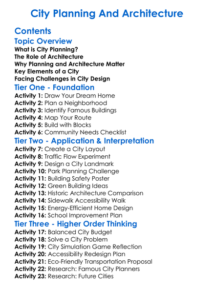 City Planning And Architecture Worksheet Activity Booklet