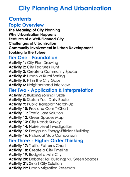 City Planning And Urbanization Worksheet Activity Booklet