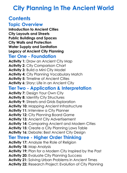City Planning In The Ancient World Worksheet Activity Booklet